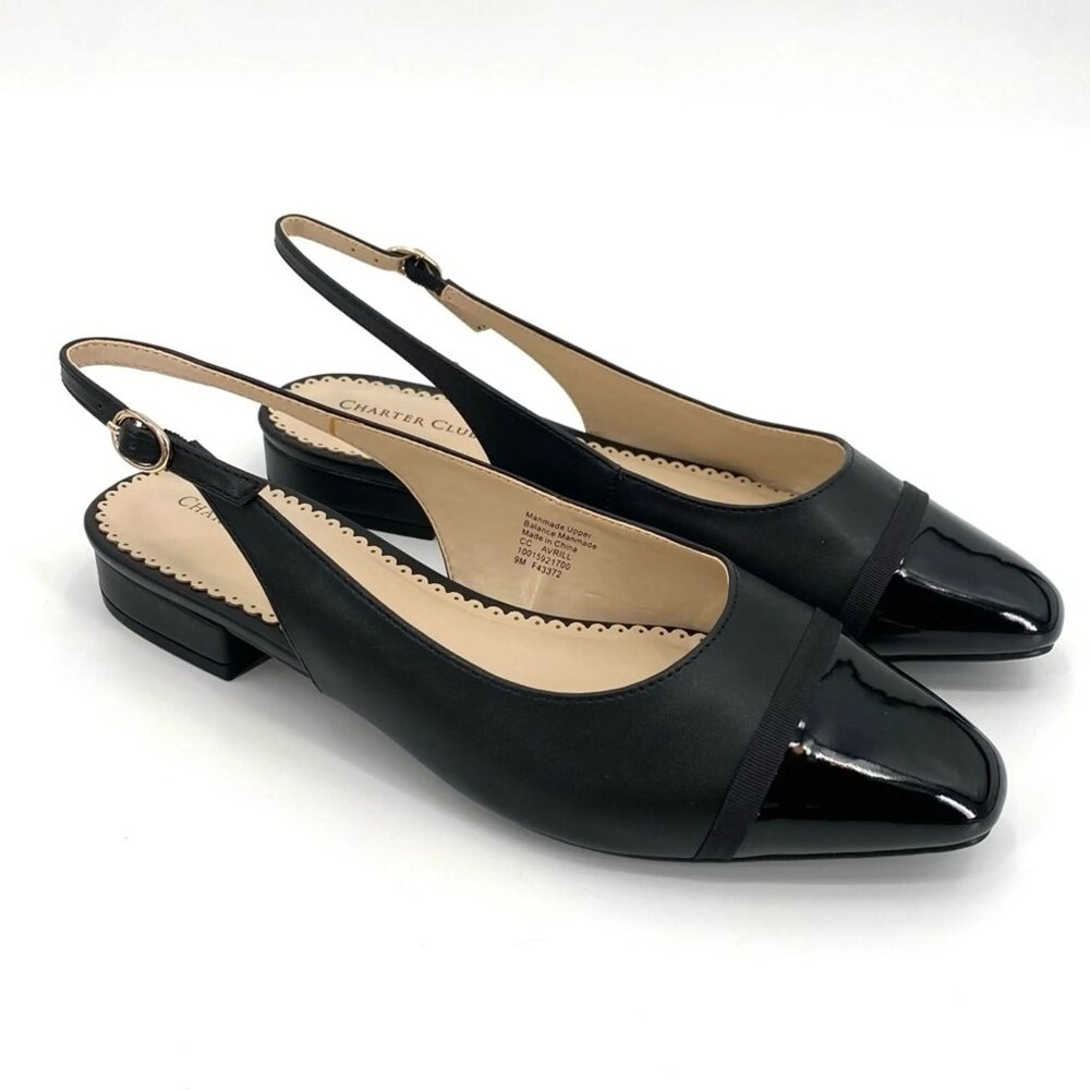 Charter Club Avril Womens Black Slingback Closed-Toe Low Heel Shoes 10M Manmade